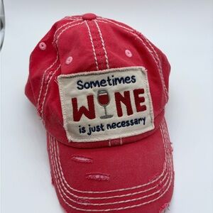 KBETHOS Red Vintage Cap saying, "Sometimes Wine Is Just Necessary"